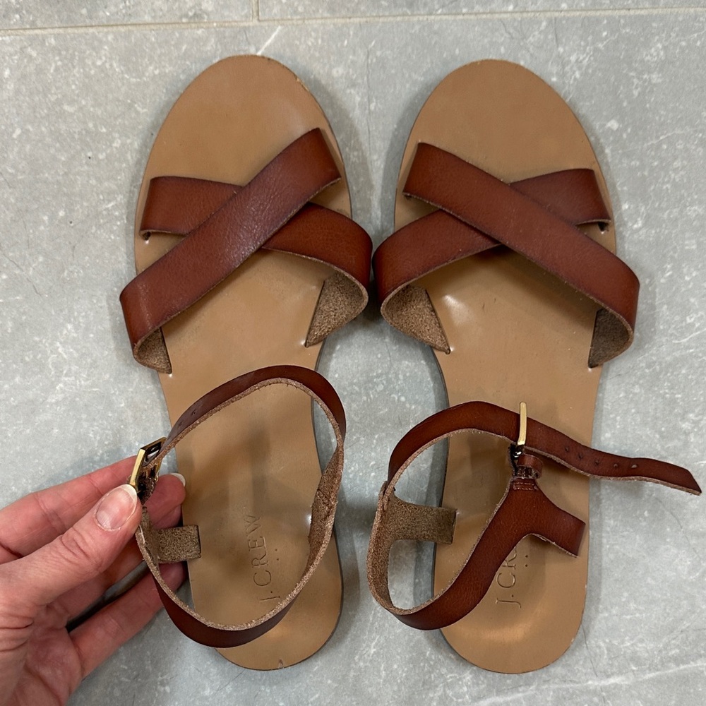 J. Crew Tan and Brown Leather Sandals